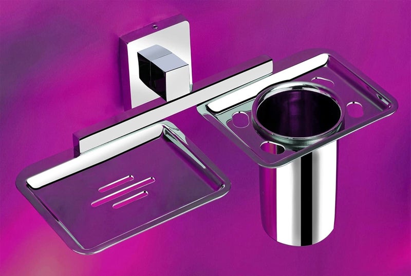 KANJAL soap Dish with Toothbrush Holder Tumbler Stand for washbasin sabu dani and Brush Holder for Bathroom Tumbler Holders dispensers MR_9(304 Stainless Steel,Chrome Finish) - Image 1