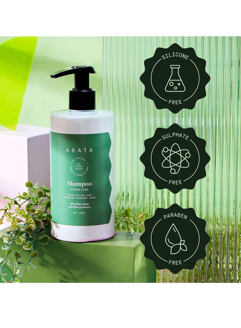 أراتا شامبو أراتا الطبيعي المرطب للشعر (300 مل) بالجنكة والزنجبيل والكشمش الهندي يرطب ويصلح الشعر التالف شامبو خالٍ من البارابين والكبريتات للنساء والرجال - Image 4