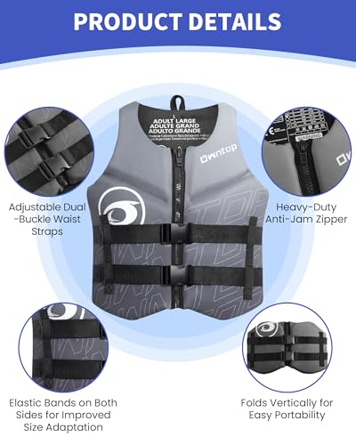 Owntop Swim Vest Adult Water Sport Vest Neoprene Floaties for Swimming, Boating, Kayaking, Fishing | Adjustable Zipper Dual Buckle Foldable Buoyancy Jacket - Image 3