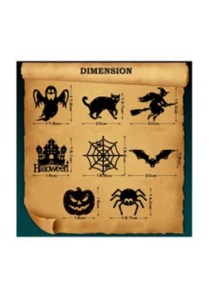 زينة الهالوين المعلقة، 3 أوضاع قابلة للتعديل لأضواء الهالوين LED، 8 قطع مختلفة الأشكال ليلاً - اليقطين شبح الخفافيش القط العنكبوت نسيج العنكبوت القلعة الساحرة تعمل بالبطارية في الهواء الطلق في الأماكن المغلقة - Image 2