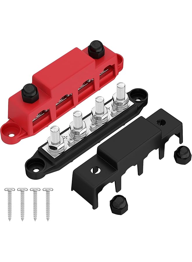 NALACAL 250A 12V 3/8" Bus Bar Block, Power Distribution Block 4 Studs Junction Block Centralized Bus Bar Power Block Automotive Marine Central Power Block With Cover 12 Volt Negative&Positive - Image 1