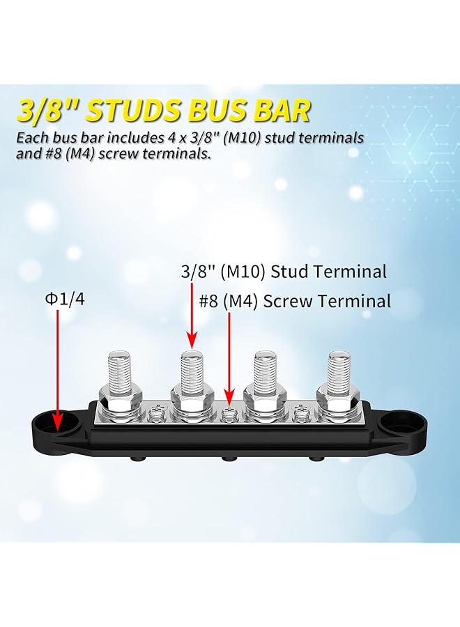 NALACAL 250A 12V 3/8" Bus Bar Block, Power Distribution Block 4 Studs Junction Block Centralized Bus Bar Power Block Automotive Marine Central Power Block With Cover 12 Volt Negative&Positive - Image 3