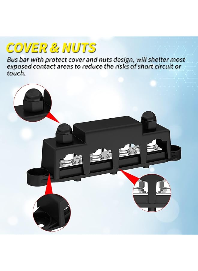 NALACAL 250A 12V 3/8" Bus Bar Block, Power Distribution Block 4 Studs Junction Block Centralized Bus Bar Power Block Automotive Marine Central Power Block With Cover 12 Volt Negative&Positive - Image 5
