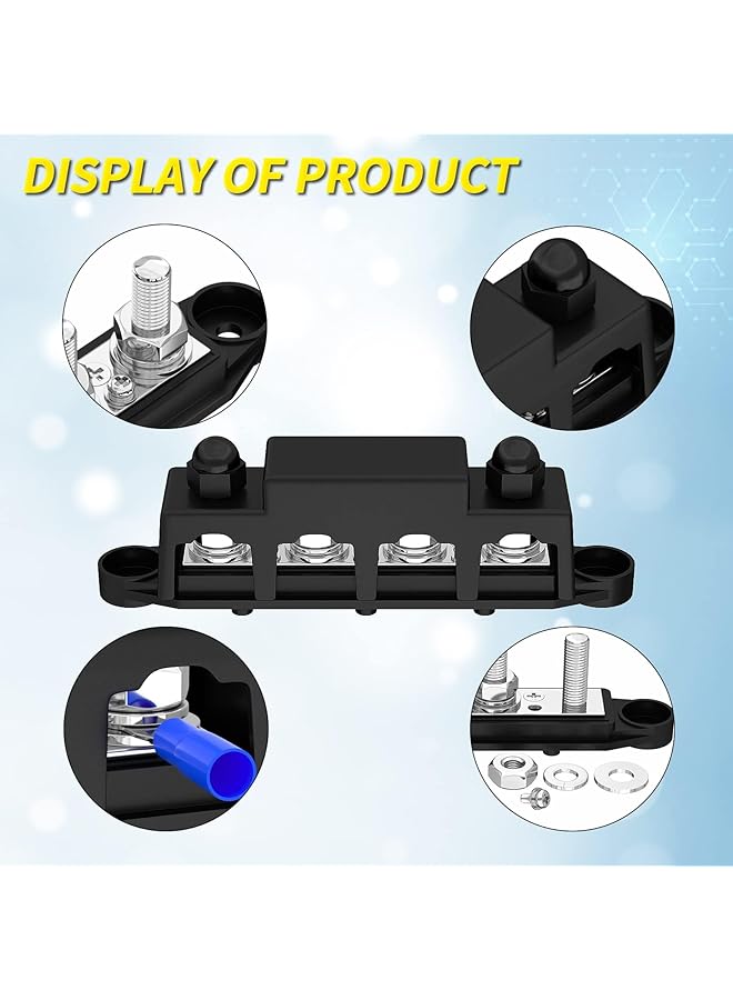 NALACAL 250A 12V 3/8" Bus Bar Block, Power Distribution Block 4 Studs Junction Block Centralized Bus Bar Power Block Automotive Marine Central Power Block With Cover 12 Volt Negative&Positive - Image 4