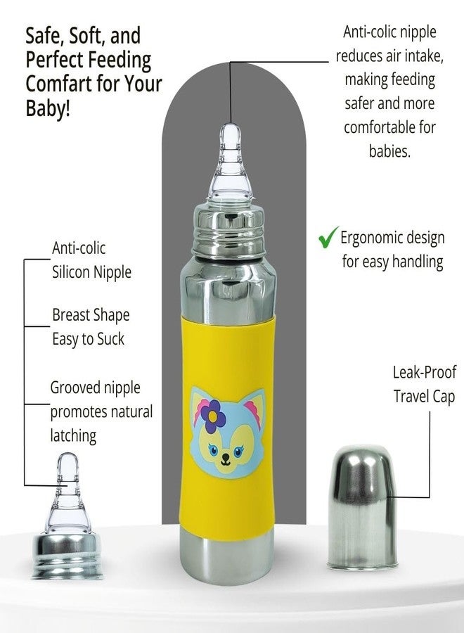 VOIK Baby Feeding Bottle 240ML in Orange Color | Stainless Steel Simple Bottle | Hygienic Silicone Teat | Feeding Bottle for New Born Baby BPA Free - Image 5