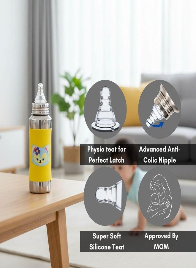 VOIK Baby Feeding Bottle 240ML in Orange Color | Stainless Steel Simple Bottle | Hygienic Silicone Teat | Feeding Bottle for New Born Baby BPA Free - Image 4