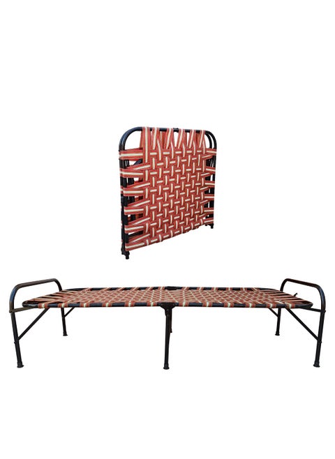 AARAM CHARPAI UDYOG Folding Bed Cot for Sleeping Single Size A1 Niwar 6 Leg Supports Unique Design Space Saving Round Metal Frame Portable Lightweight Standard 36X72 inch