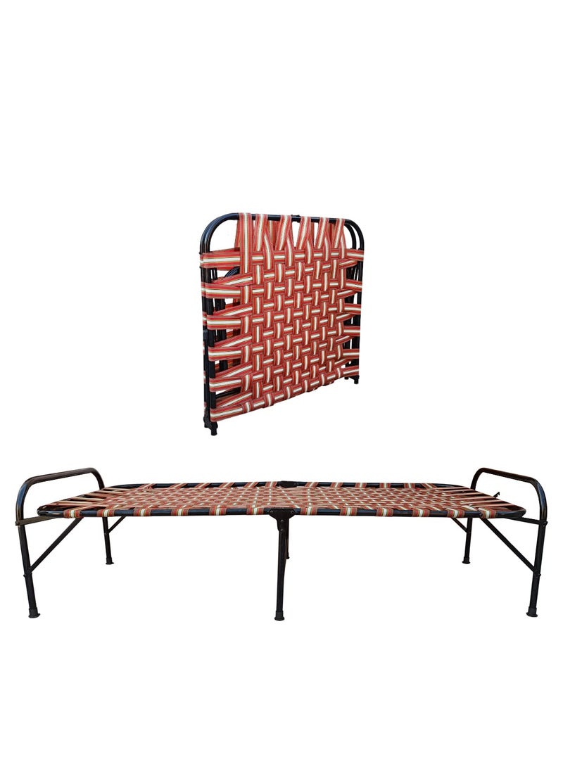 AARAM CHARPAI UDYOG AARAM CHARPAI UDYOG Folding Bed Cot for Sleeping Single Size A1 Niwar 6 Leg Supports Unique Design Space Saving Round Metal Frame Portable Lightweight Standard 36X72 inch 