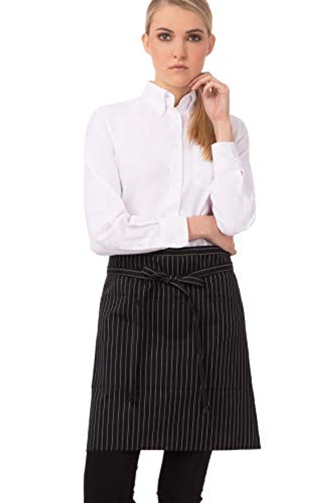 Chef Works Unisex Half Bistro Server Apron, Black/White Pinstripe, One Size - Image 1