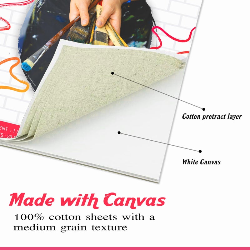 True Flair 100% Cotton Canvas Pad for Painting, 10 Sheets Pure White, Best for Acrylic & Oil Painting (8 x 10 inch) - Image 2