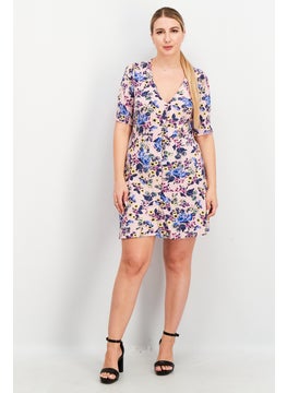 French Connection Women Floral Printed Mini Dress, Pink Combo  - Image 4