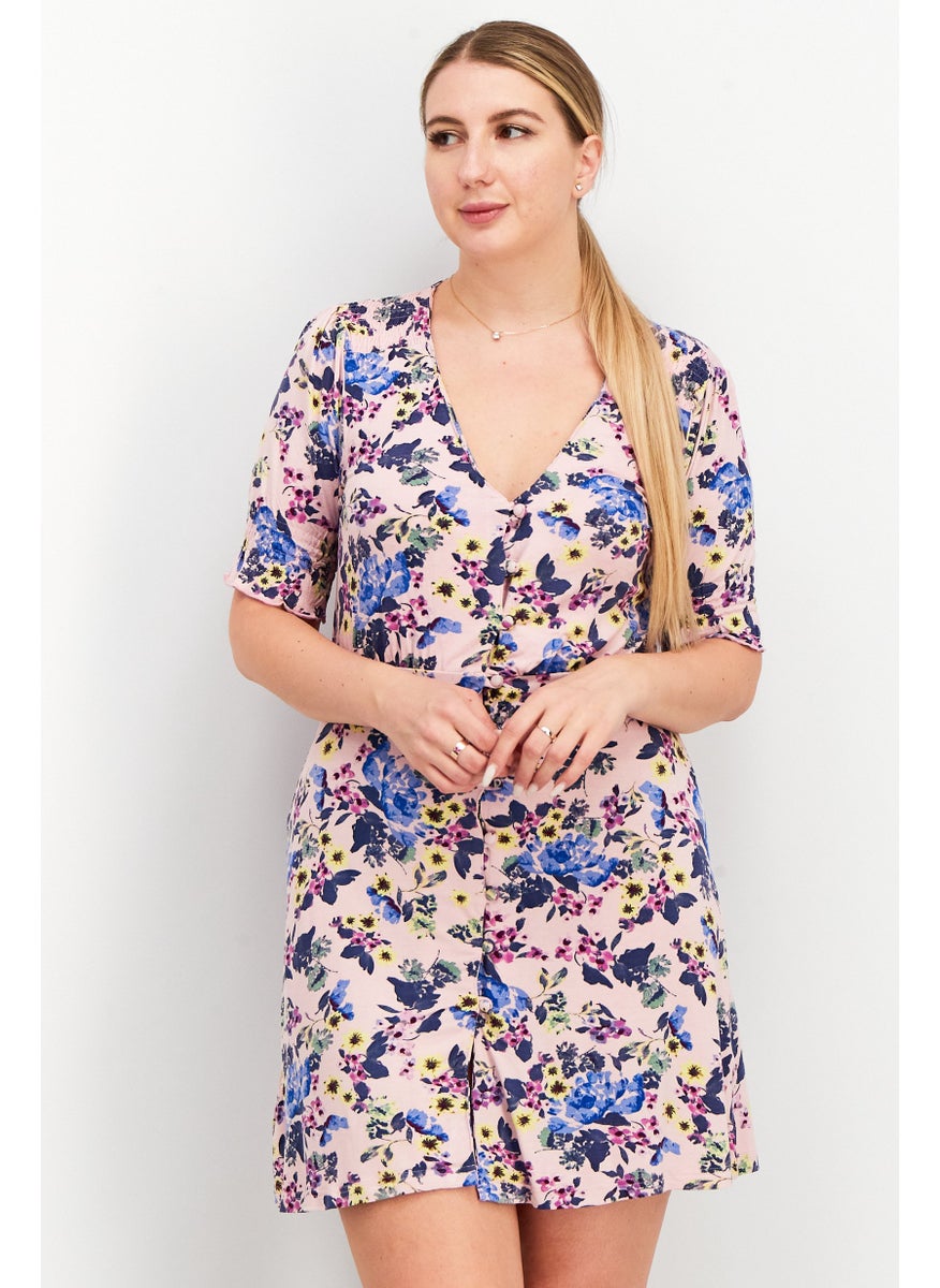 French Connection Women Floral Printed Mini Dress, Pink Combo  - Image 1