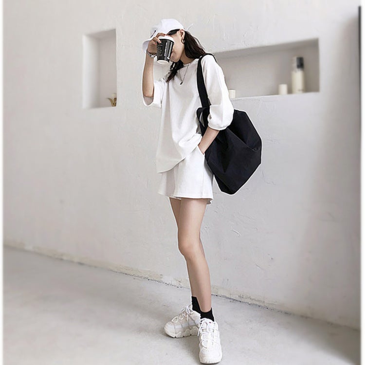 Sports suit Womens 2025 New Fashion suit Short-sleeved T-shirt Womens Casual Two-piece High Waist plus size Shorts Dark gray  - Image 2