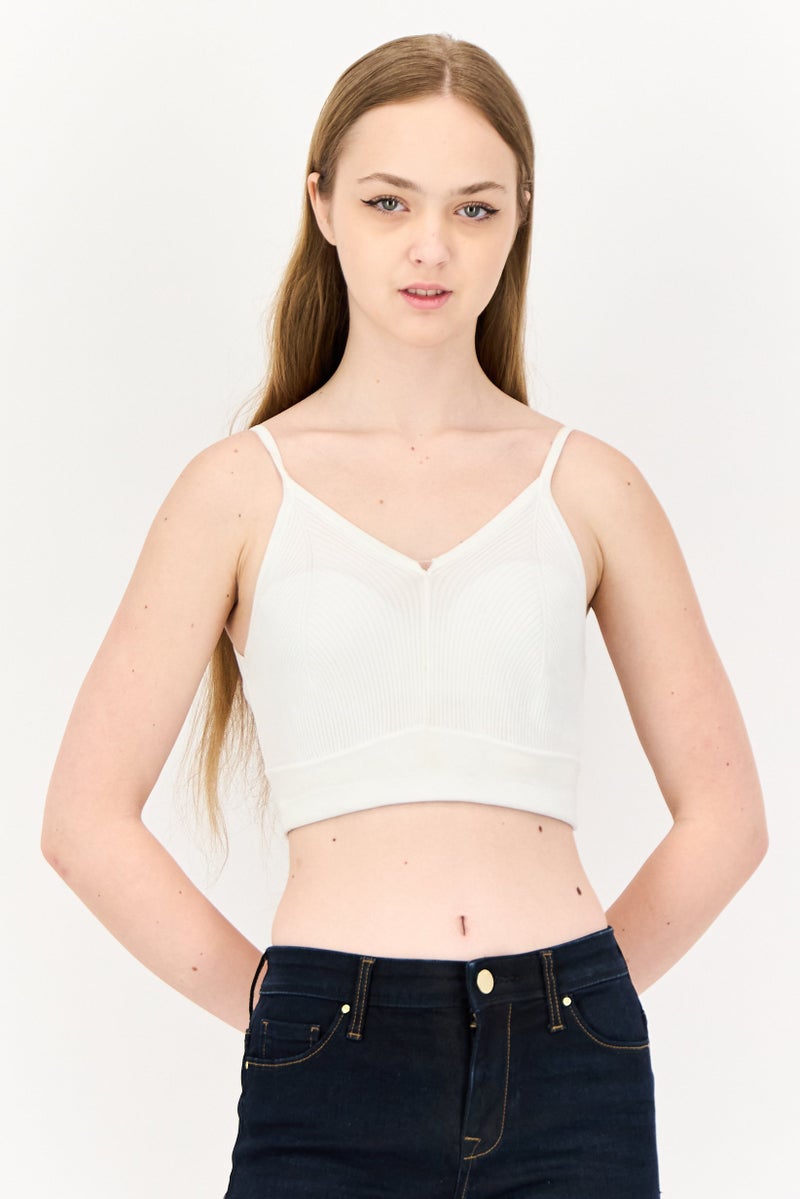 ONLY بلوزة نسائية بدون أكمام بتصميم V، بيضاء - Image 1