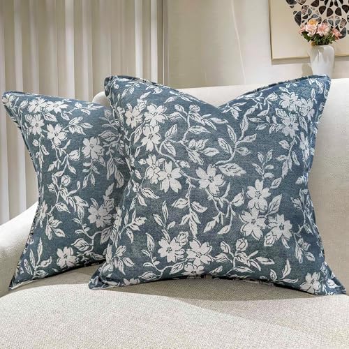 makkey Floral Pillow Covers 20x20 Inch Set of 2 Pastoral Throw Pillow Covers Jacquard Pillowcovers Couch Pillows for Living Room Farmhouse Accent Sofa Pillows - Image 1