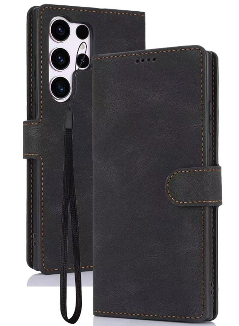 Mmmon Wallet Case for Samsung Galaxy S25 Ultra,PU Leather Case Magnetic Closure Handbag Zipper Pocket Case Kickstand Card Slots with Hand Strap Marple Flip Case for Samsung Galaxy S25 Ultra,Black  - Image 1