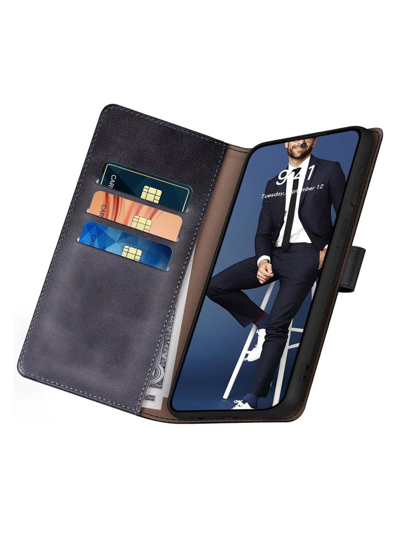 Mmmon Wallet Case for Samsung Galaxy S25 Ultra,PU Leather Case Magnetic Closure Handbag Zipper Pocket Case Kickstand Card Slots with Hand Strap Marple Flip Case for Samsung Galaxy S25 Ultra,Black  - Image 3