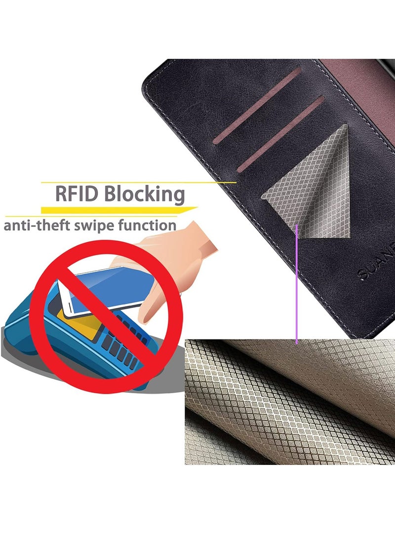 Mmmon Wallet Case for Samsung Galaxy S25 Ultra,PU Leather Case Magnetic Closure Handbag Zipper Pocket Case Kickstand Card Slots with Hand Strap Marple Flip Case for Samsung Galaxy S25 Ultra,Black  - Image 4