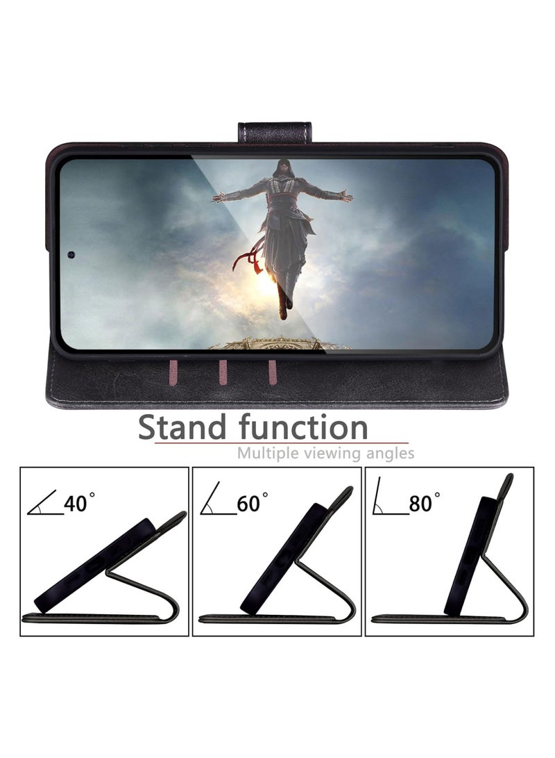 Mmmon Wallet Case for Samsung Galaxy S25 Ultra,PU Leather Case Magnetic Closure Handbag Zipper Pocket Case Kickstand Card Slots with Hand Strap Marple Flip Case for Samsung Galaxy S25 Ultra,Black  - Image 5