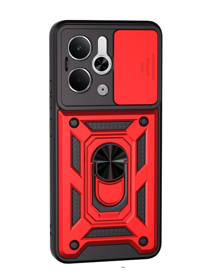 Case Cover Shockproof Protective Case with Camera Protection and Metal Ring Compatible with  Realme 14T / Realme 14 5G (Red)