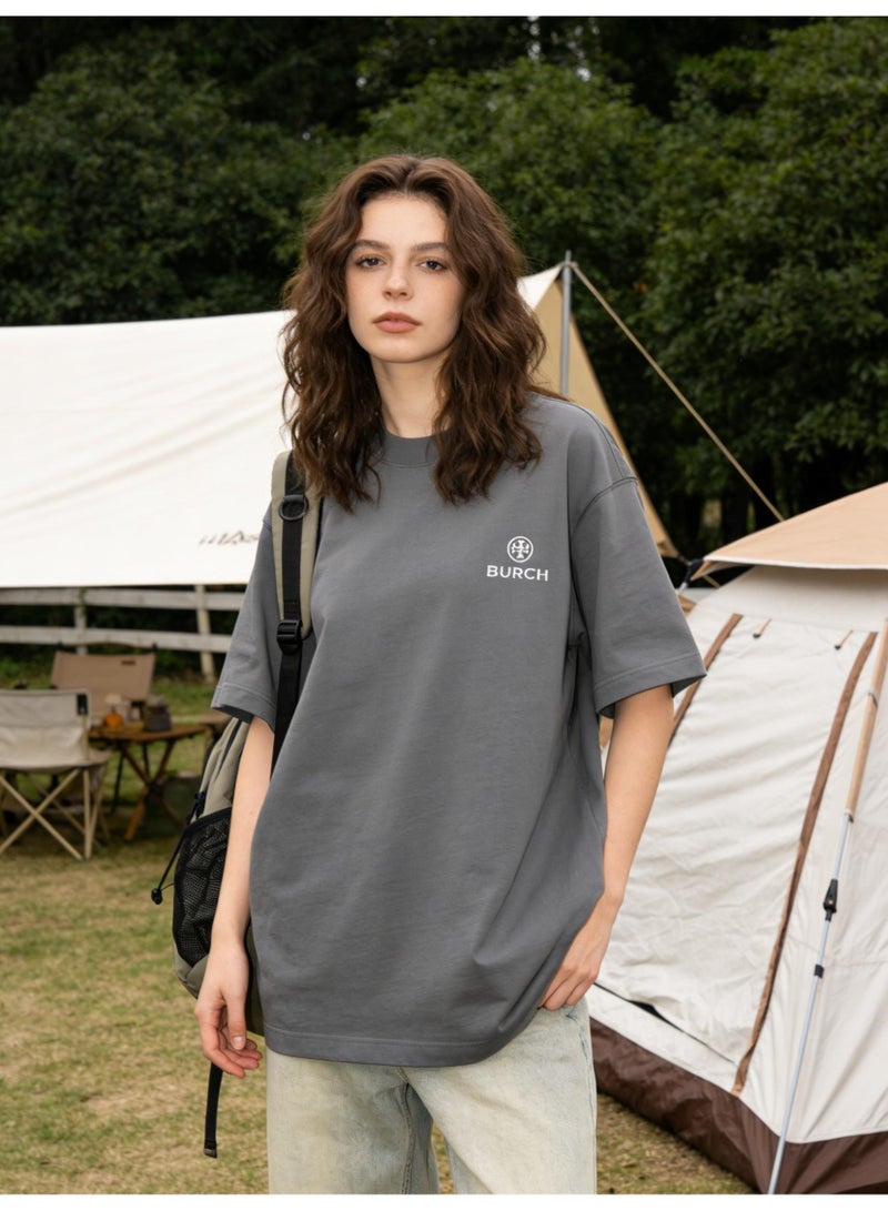 Burch Oversized T-shirt with LOGO, 300G heavy 100% cotton double yarn T-shirt, unisex leisure gym shirt, counter quality T-shirt, and versatile loose T-shirt in daily trend. - Image 5
