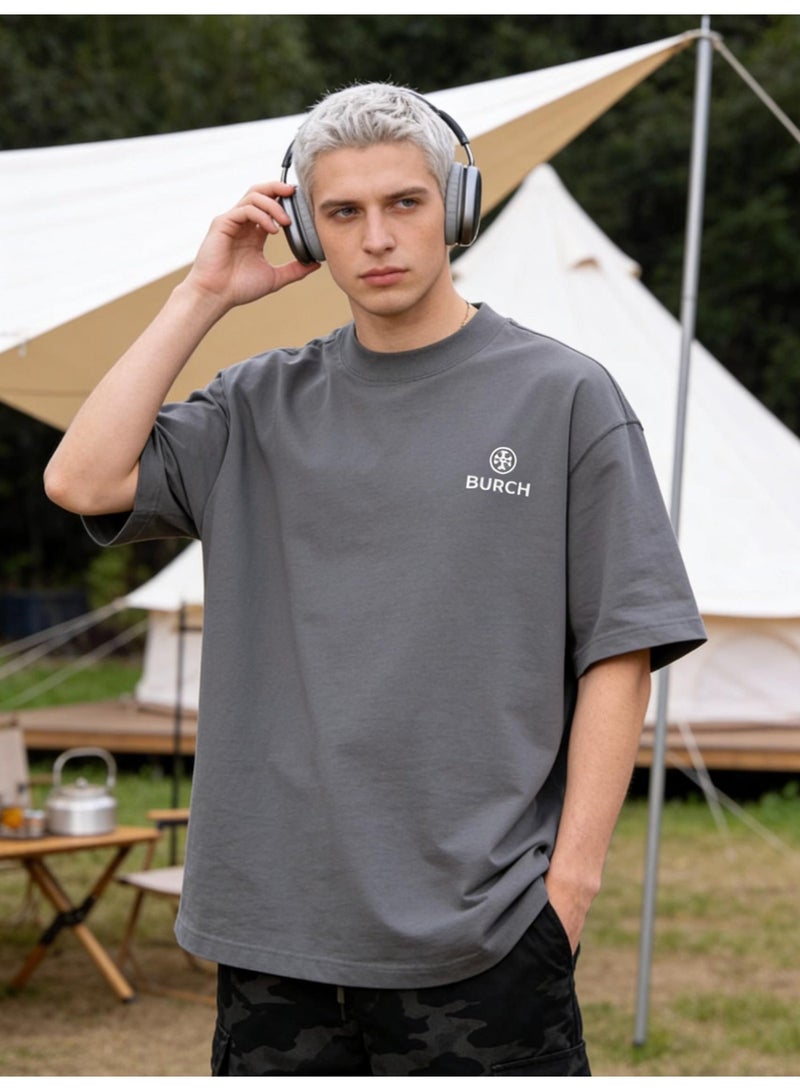 Burch Oversized T-shirt with LOGO, 300G heavy 100% cotton double yarn T-shirt, unisex leisure gym shirt, counter quality T-shirt, and versatile loose T-shirt in daily trend. - Image 4