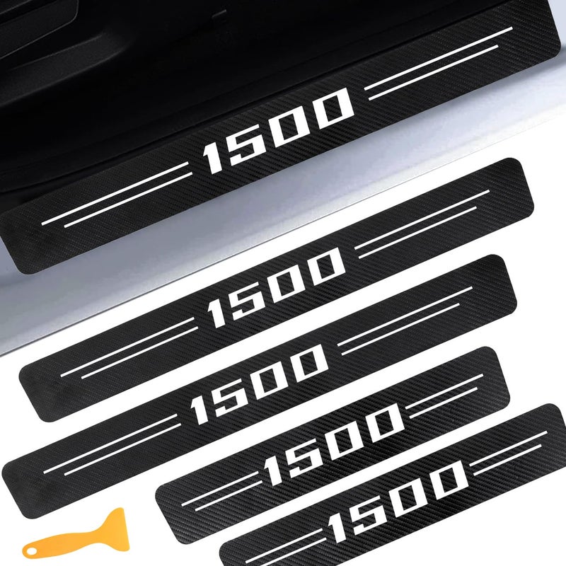 LINOAH Door Sill Protectors for RAM 1500 Carbon Fiber Leather Door Sill Sticker for Dodge RAM 1500 Interior Decoration Pack of 4 - Image 3