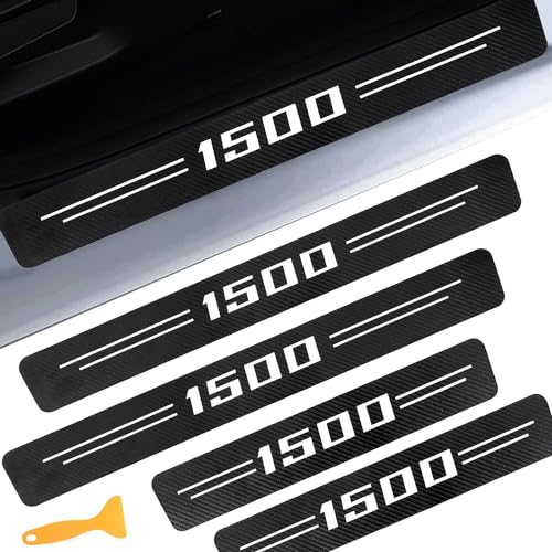 LINOAH Door Sill Protectors for RAM 1500 Carbon Fiber Leather Door Sill Sticker for Dodge RAM 1500 Interior Decoration Pack of 4 - Image 1