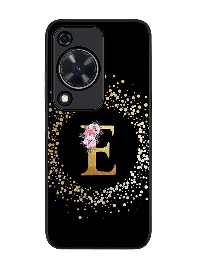 Stylizedd Rugged Black edge case for Huawei nova Y72 / Huawei Enjoy 70 4G,Slim fit Cover Custom Monogram Initial Letter Floral Pattern Alphabet - E (Black)  - Image 1