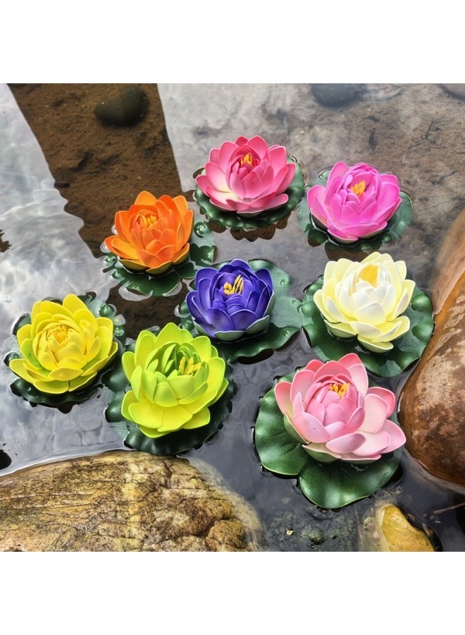 kangchoice 8pcs Artificial Lotus Flowers with Leaves Set - Plastic Floating Water Lily for Pond Decor, Home Accent for Various Room Types, Eid al Adha Decorations for Indoor & Outdoor - Image 1