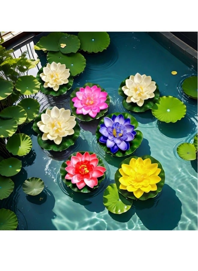 kangchoice 8pcs Artificial Lotus Flowers with Leaves Set - Plastic Floating Water Lily for Pond Decor, Home Accent for Various Room Types, Eid al Adha Decorations for Indoor & Outdoor - Image 2