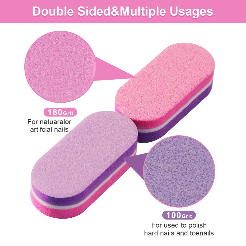 Diesisa Mini Nail Buffers, 40pc 100/180 Grit Sponge Mini Nail Files Bulk for Acrylic Nails, Buffer Block Nail File,Mini Bulk Nail buffers Double Sided for Manicure Tools - Pink/Purple - Image 2