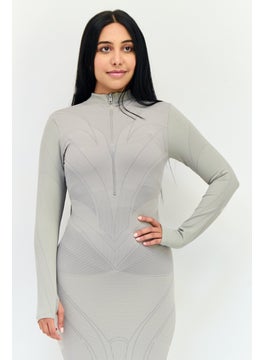 The Giving Movement Women Textured Contrast Seamless Maxi Dress, Grey  - Image 2