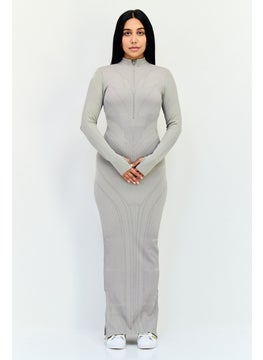 The Giving Movement Women Textured Contrast Seamless Maxi Dress, Grey  - Image 1
