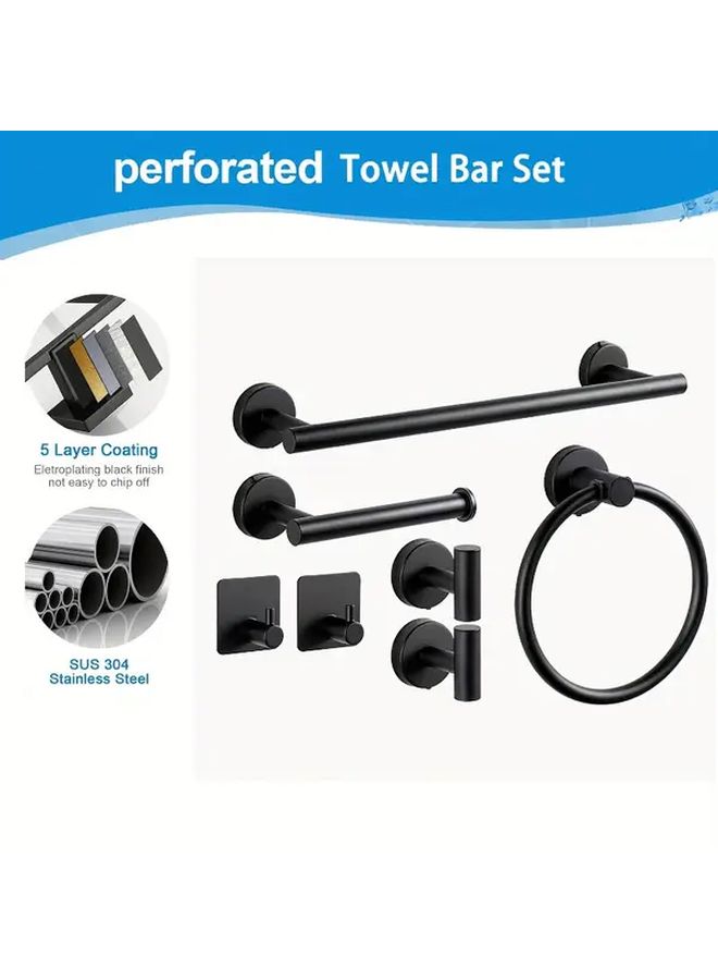 Black Stainless Steel Bathroom Set With Towel Rack Tissue Holder Hooks And Towel Ring - Image 1
