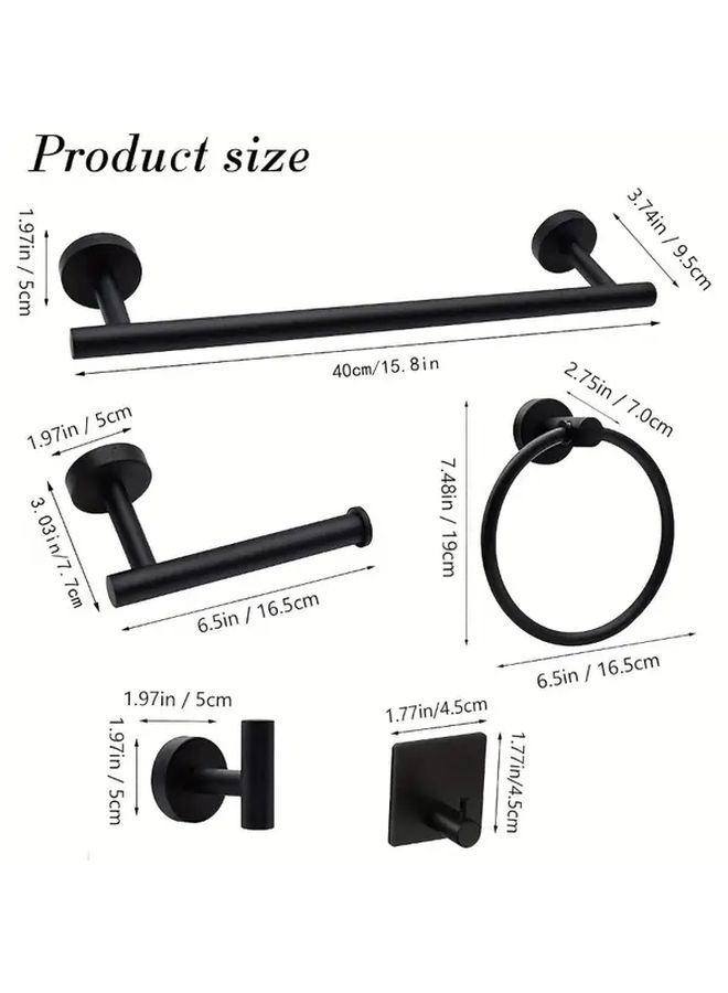 Black Stainless Steel Bathroom Set With Towel Rack Tissue Holder Hooks And Towel Ring - Image 4