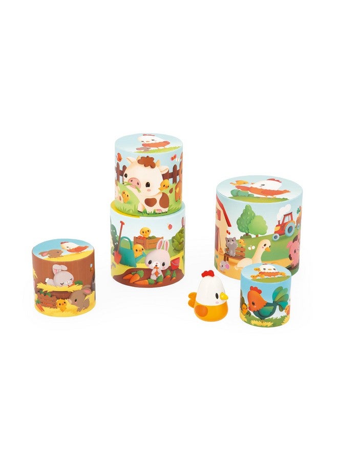 Janod - My First Pyramid - Farm Animals - Early-Learning Toy - 5 Stacking Cubes + 1 Wooden Hen - Develops Dexterity and Imagination - 12 Months +, J03310 - Image 3