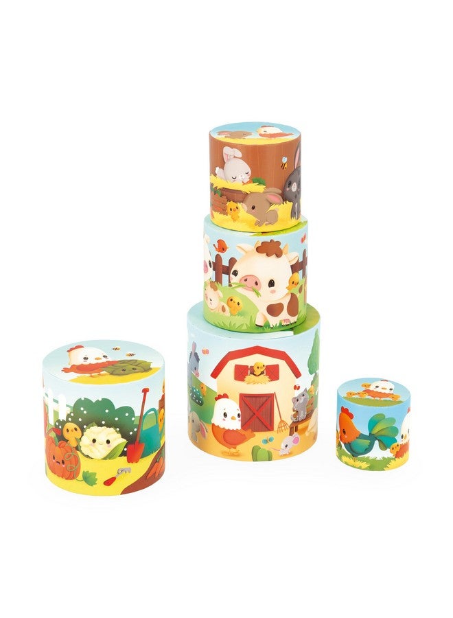 Janod - My First Pyramid - Farm Animals - Early-Learning Toy - 5 Stacking Cubes + 1 Wooden Hen - Develops Dexterity and Imagination - 12 Months +, J03310 - Image 2