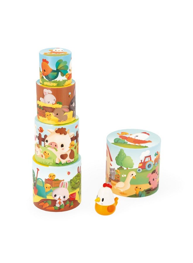 Janod - My First Pyramid - Farm Animals - Early-Learning Toy - 5 Stacking Cubes + 1 Wooden Hen - Develops Dexterity and Imagination - 12 Months +, J03310 - Image 5