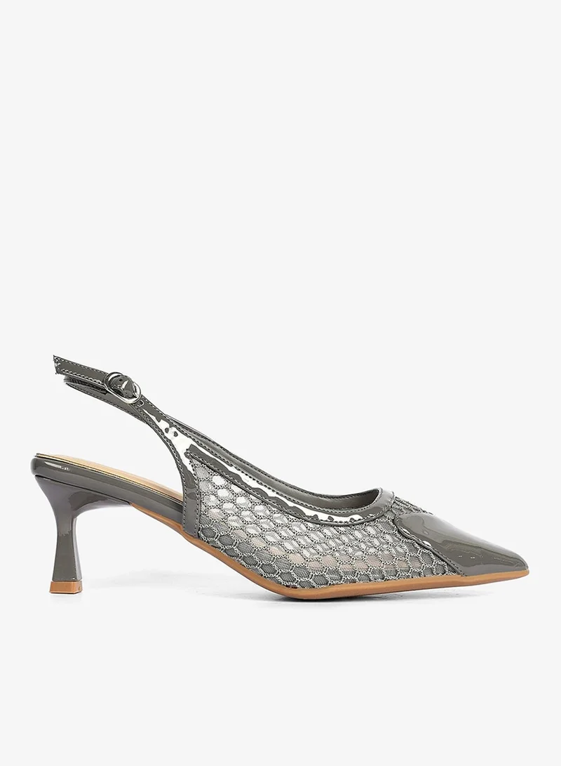 Cuple Ladies Mid heel slingback mules on mesh