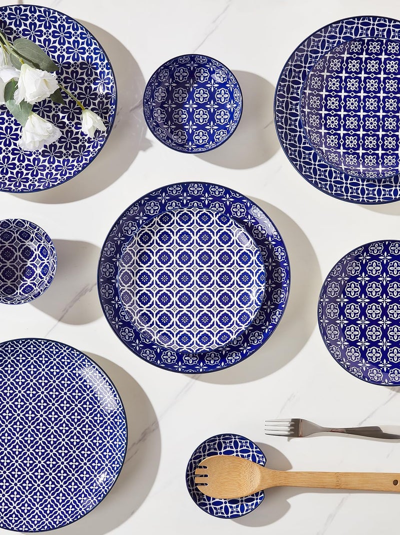 Metahom 10 Ceramic Dinner Plates Blue and White Porcelain Plate Set Serving Dishes for Pasta Pancakes Steak Salad Set of 6 Dishwasher  Microwave Safe - Image 5
