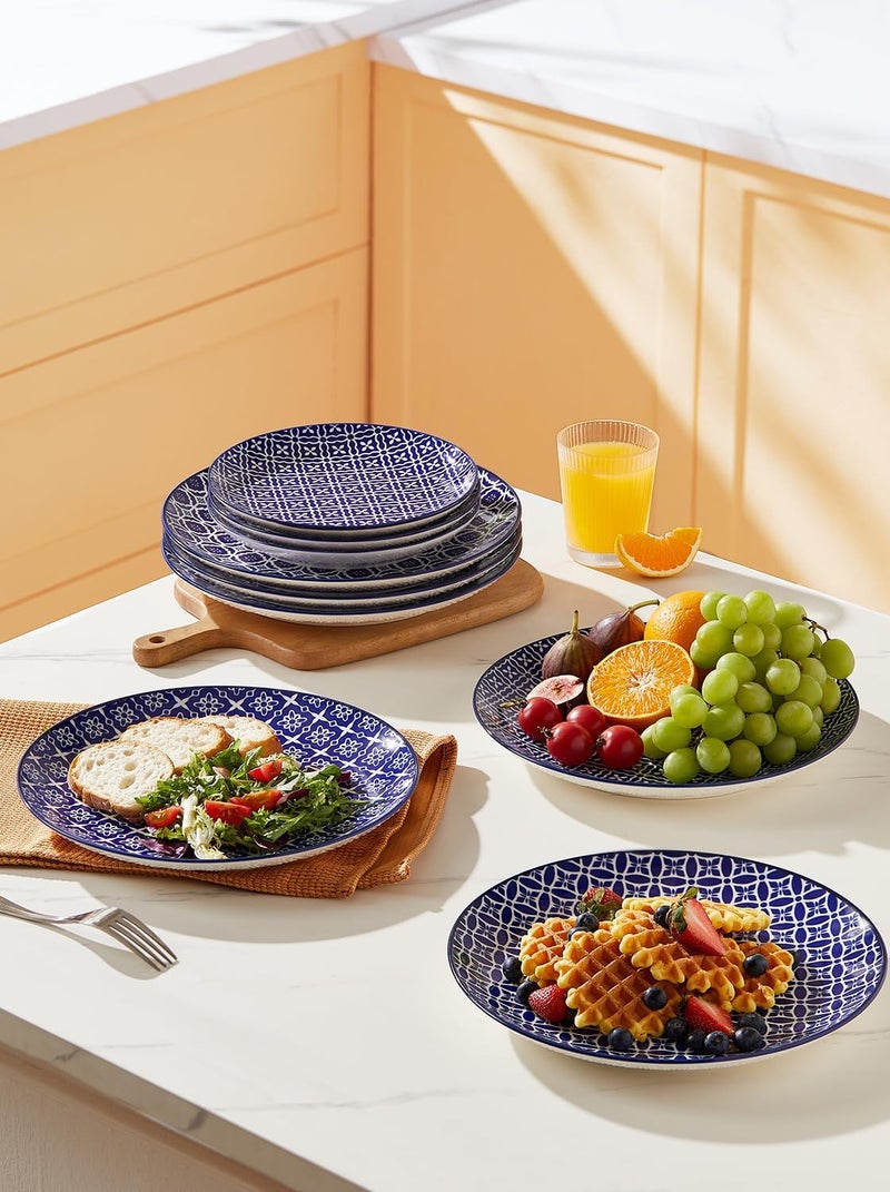 Metahom 10 Ceramic Dinner Plates Blue and White Porcelain Plate Set Serving Dishes for Pasta Pancakes Steak Salad Set of 6 Dishwasher  Microwave Safe - Image 3