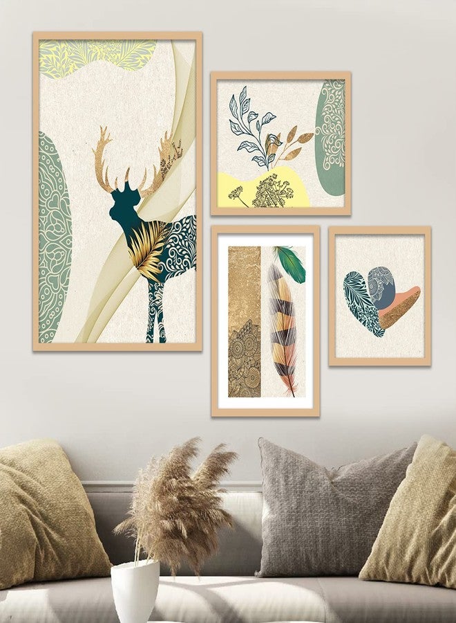 walllane Wood - Aesthetic Premium Wall Decor Paintings With Frame Paintings For Living Room /Painting For Wall Decoration (Color - Multicolor, Large) Set Of 4 (Style03) - Image 1
