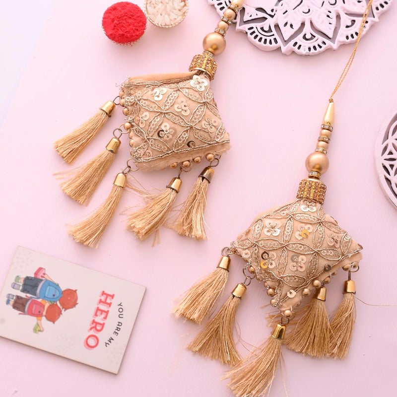 Ascension Set of 2 Lumba Rakhi for Bhabhi Chuda Rakhi for Bhabhi Sister Rakhi Rakhi for Sister in Law on Raksha Bandhan Floral Kada Rakhi for Bhabhi with You are My Hero Fridge Magnet & Roli Tilak - Image 1