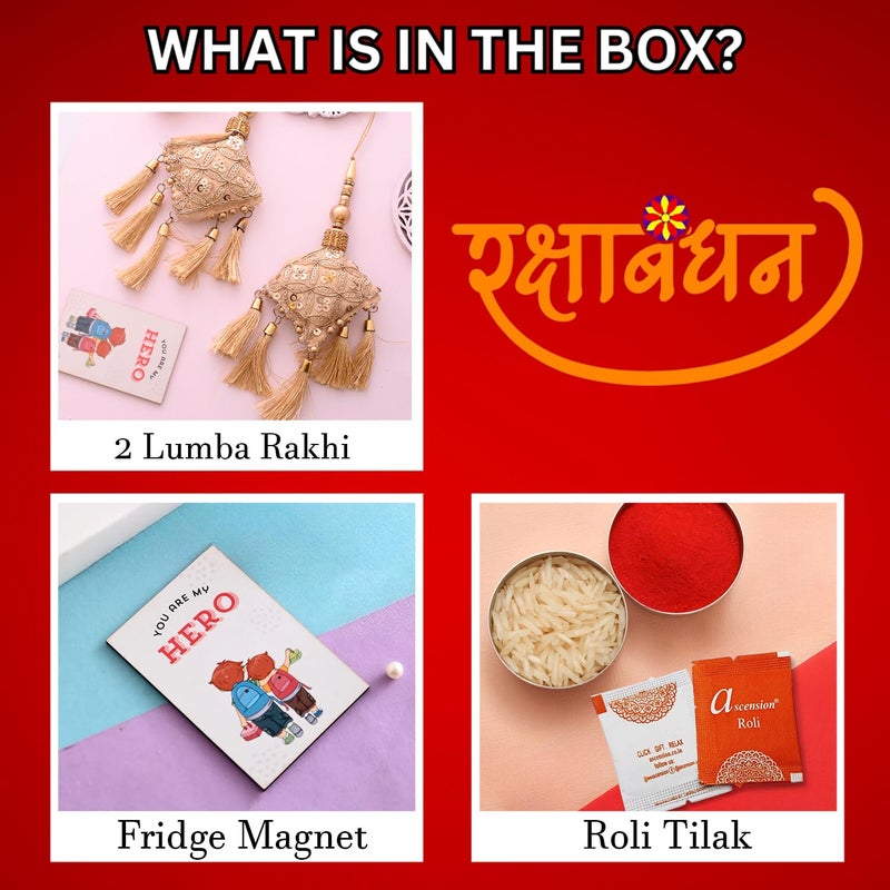 Ascension Set of 2 Lumba Rakhi for Bhabhi Chuda Rakhi for Bhabhi Sister Rakhi Rakhi for Sister in Law on Raksha Bandhan Floral Kada Rakhi for Bhabhi with You are My Hero Fridge Magnet & Roli Tilak - Image 5