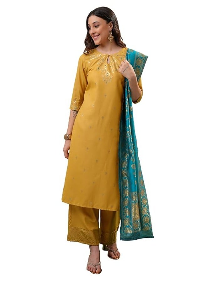 Vishudh Women Kurta Sets yellow/peacock 100% Polyester (S) - Image 1
