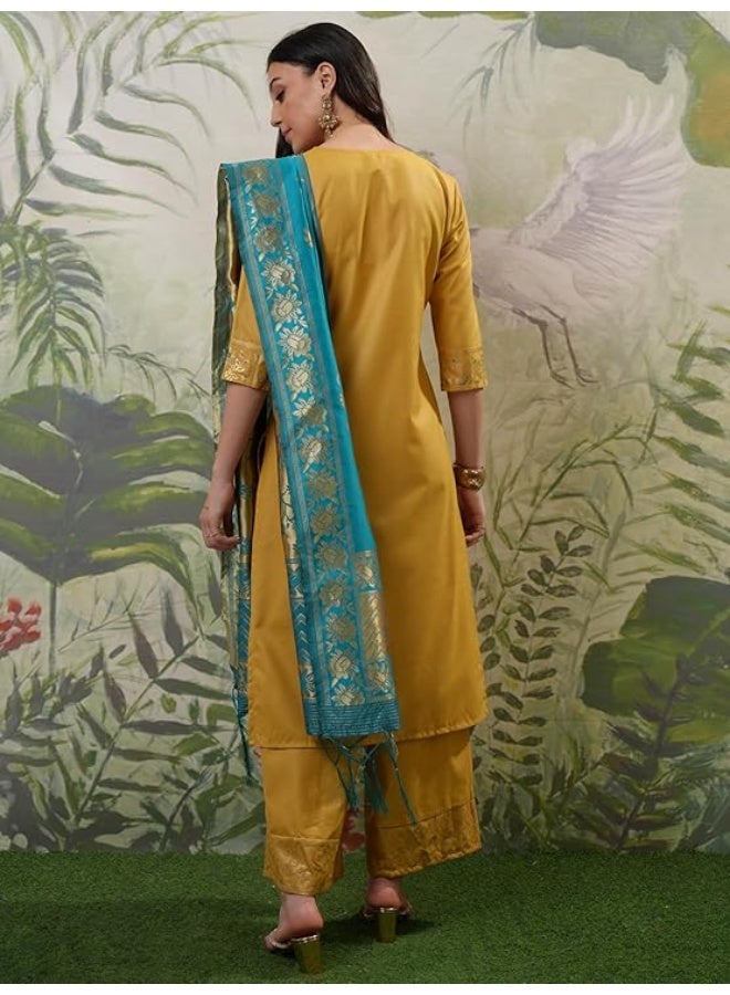 Vishudh Women Kurta Sets yellow/peacock 100% Polyester (S) - Image 3