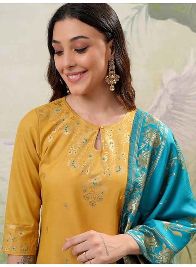 Vishudh Women Kurta Sets yellow/peacock 100% Polyester (S) - Image 5