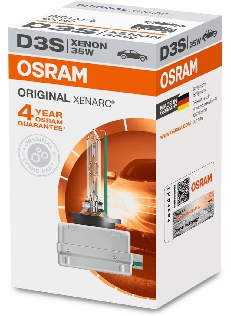 OSRAM XENARC ORIGINAL D3S HID, Xenon Headlight Bulb 66340HBI, Folding Carton Box (1 piece) - Image 1