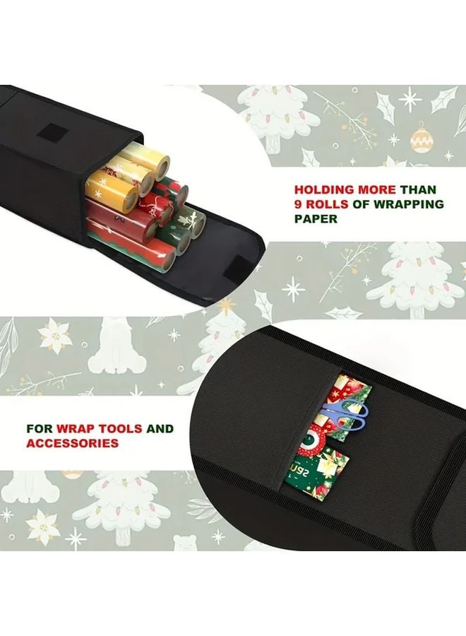 Black Extra Long Wrapping Paper Storage Bag With Pockets Foldable Gift Wrap Organizer - Image 2